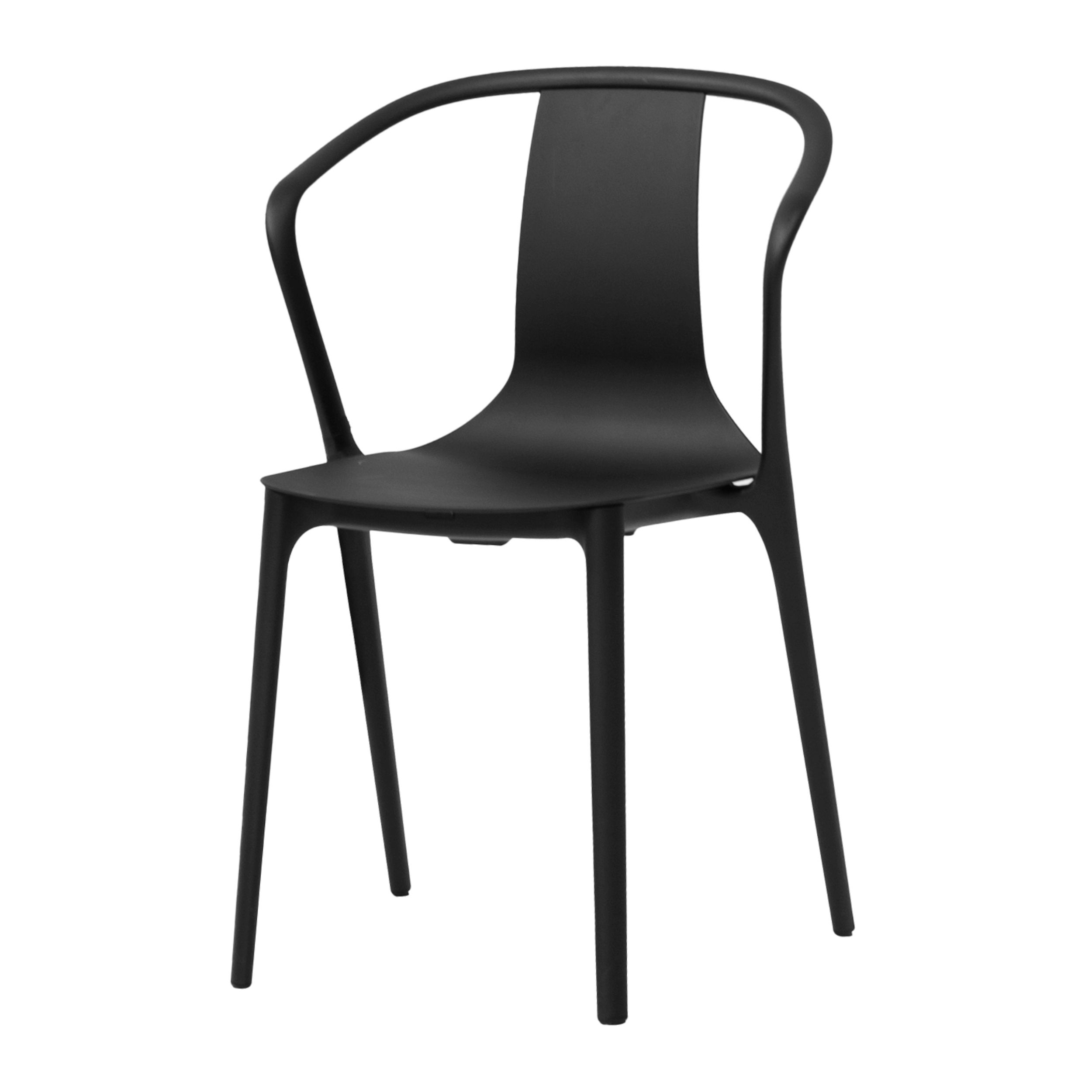 Stapelbarer Gartenstuhl Belleville Armchair aus schwarzem Kunststoff. Freisteller.