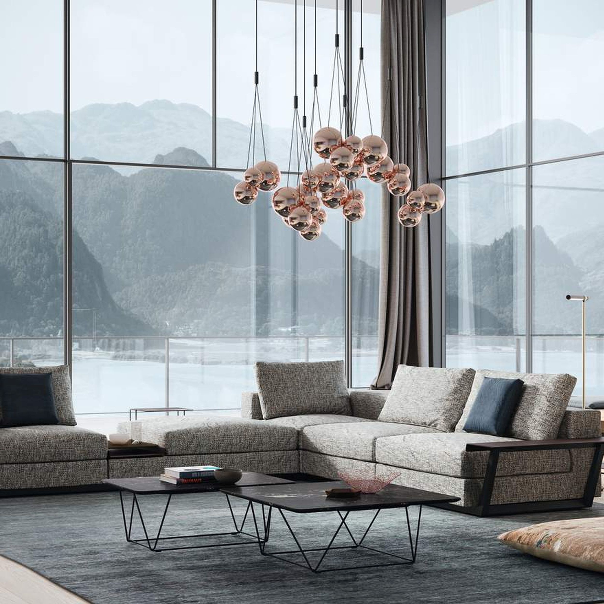 Couchtisch Oki Table von Walter Knoll in schwarzem Marmor als Milieubild.