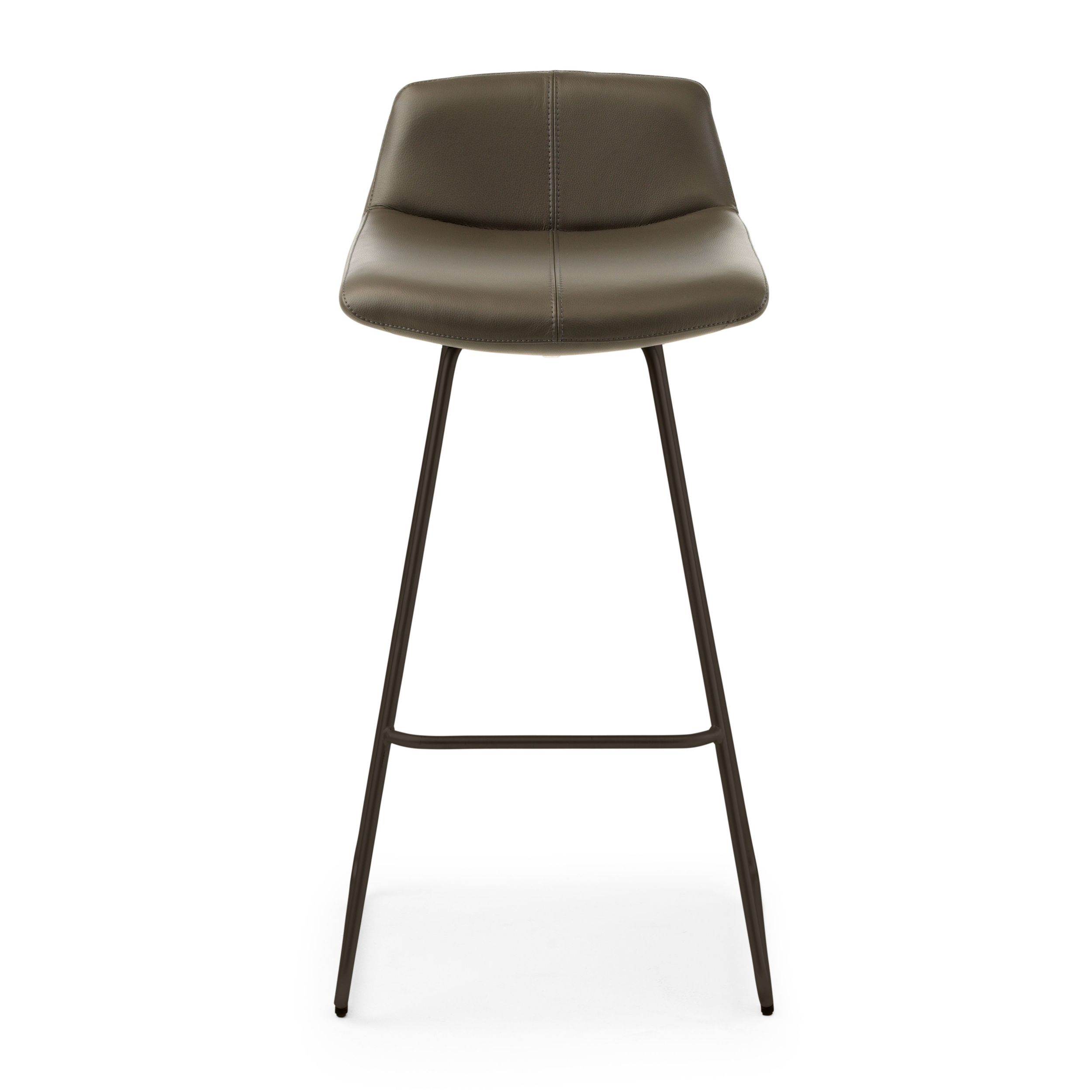 Barhocker Caron von Leolux in grauem Leder als Freisteller frontal.