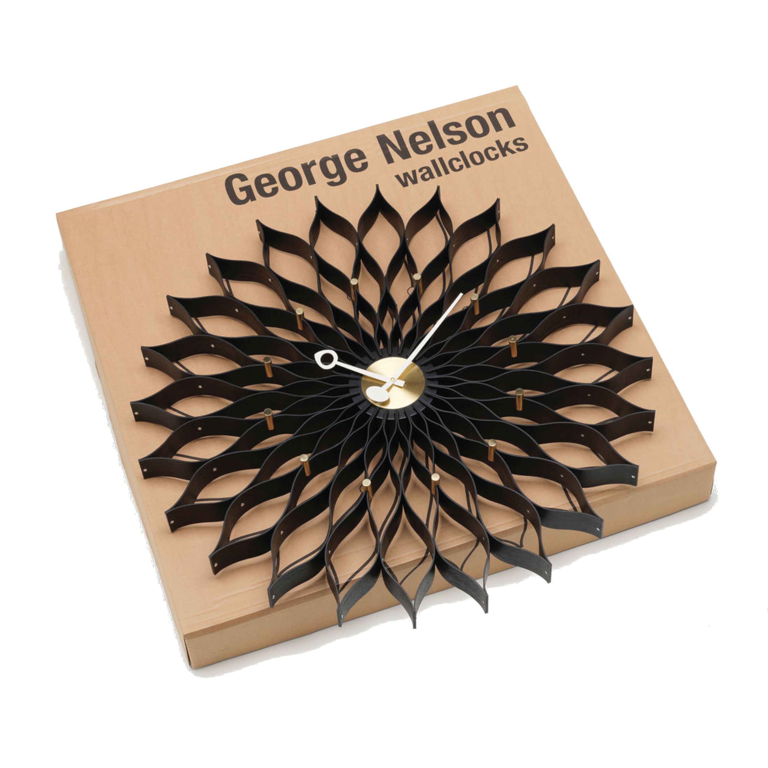 Wanduhr Sunflower Clock von Vitra in schwarz als Freisteller mit Karton