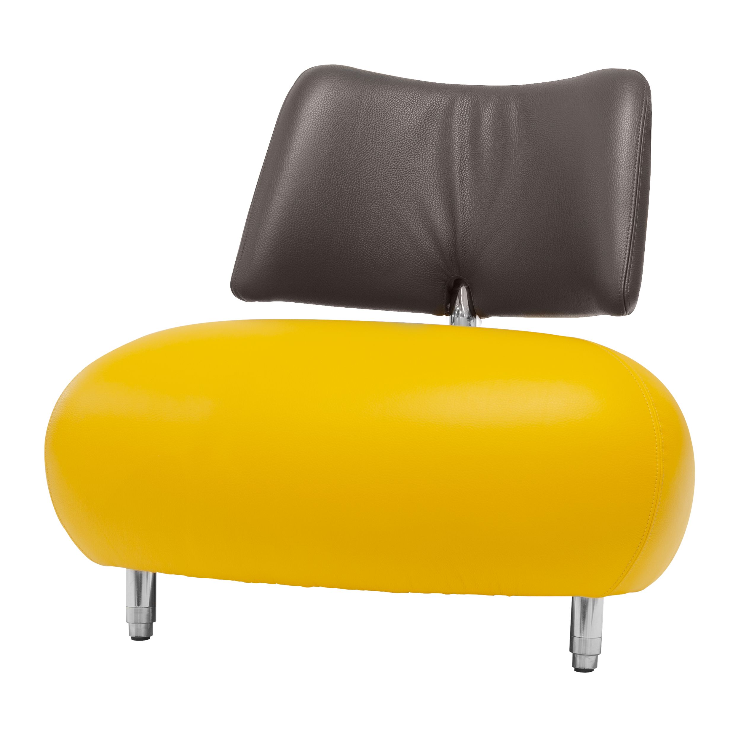Sessel Pallone Pa von Leolux mit Sitz in gelbem und  Rücken in blauem Leder als Freisteller von vorne