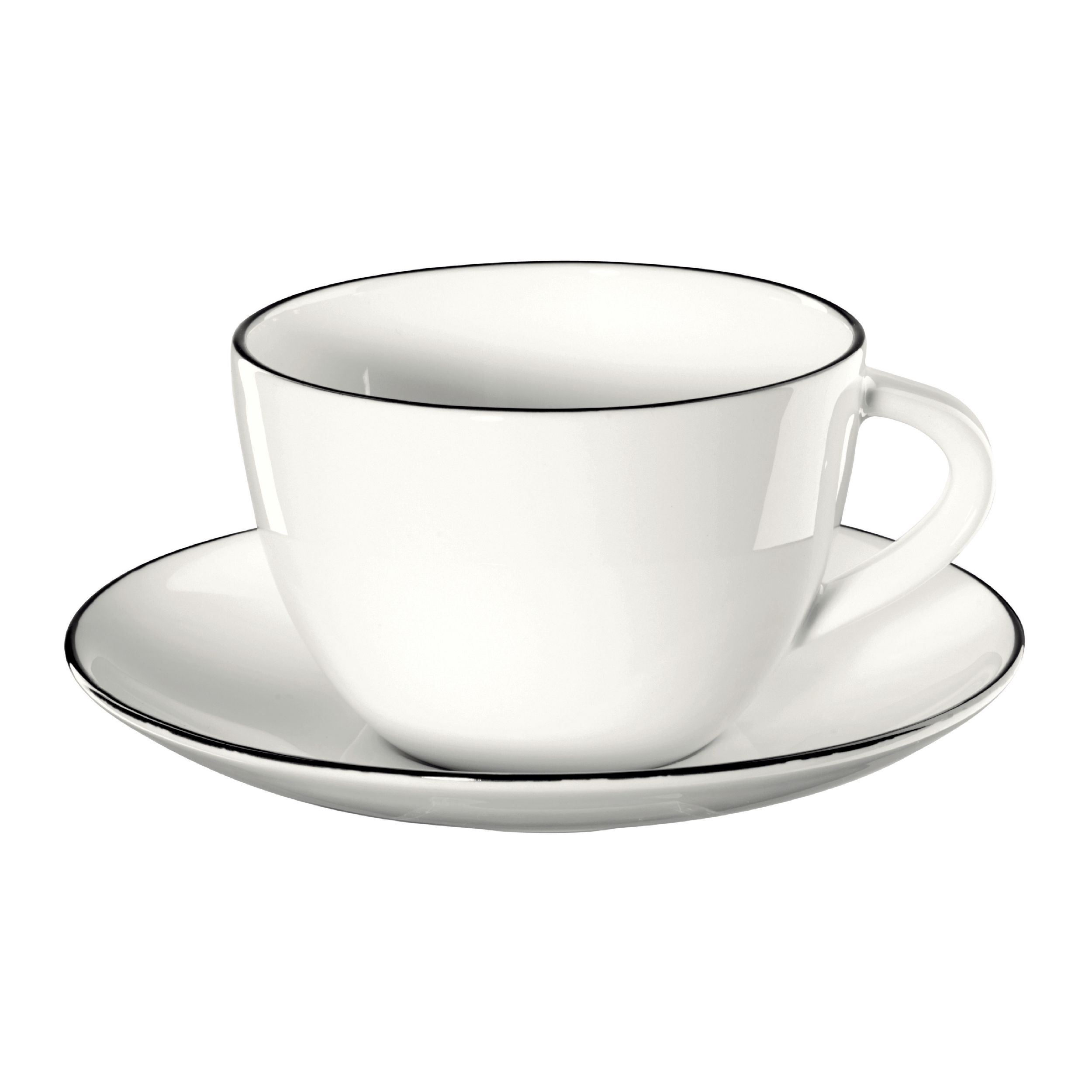 Teetasse mit Unterteller Ligne Noire von Asa weiss vor weissem Hintergrund