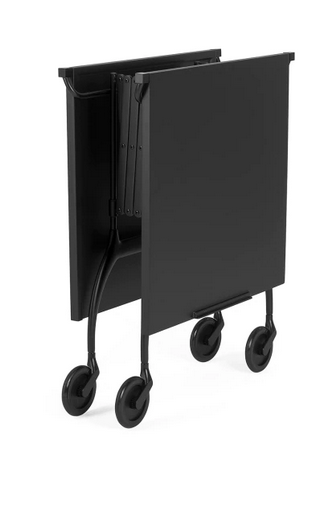 Klapptisch- und Ausziehtisch /Rollwagen Battista von Kartell in schwarz zusammengeklappt als Freisteller.