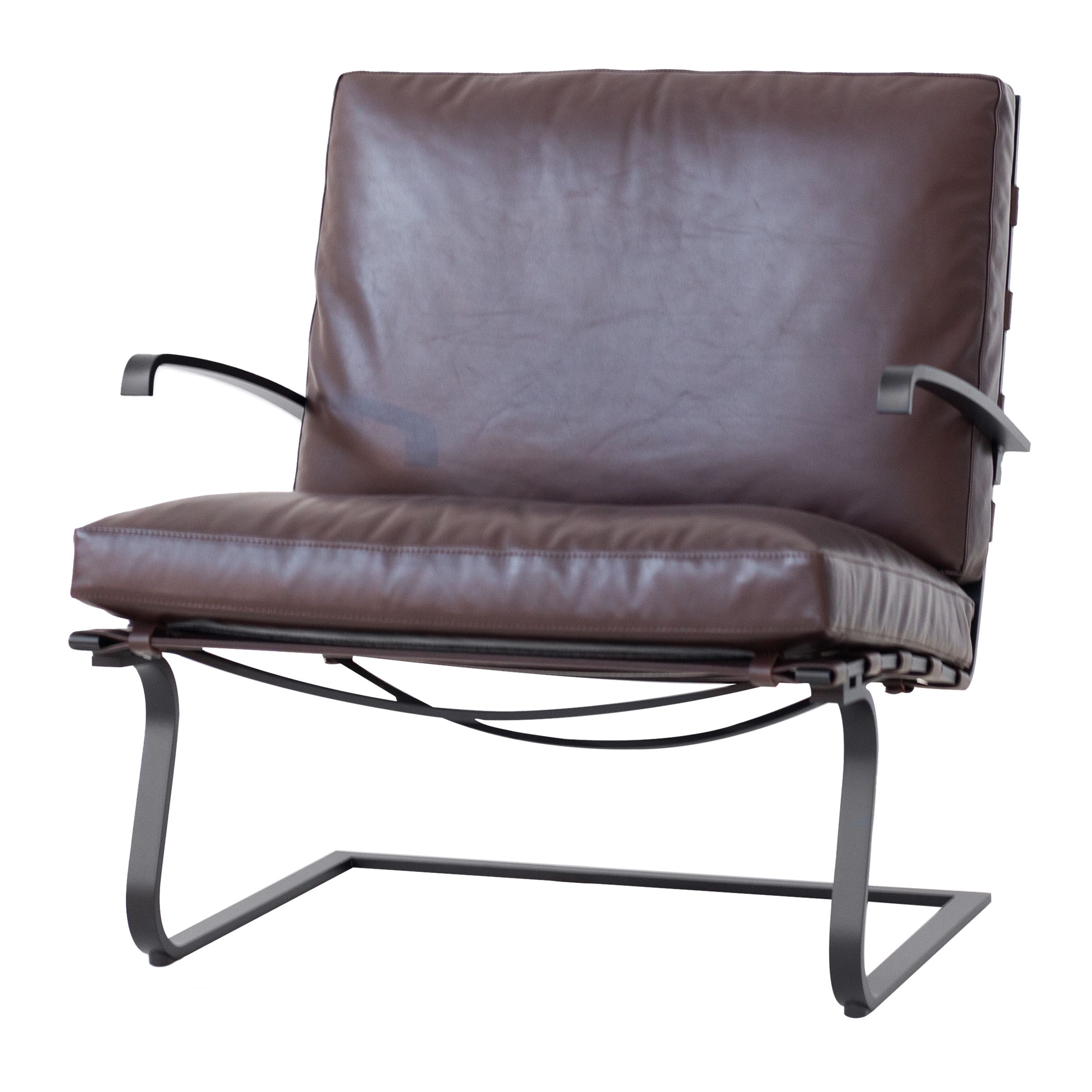 Sessel Tugendhat Chair von Knoll International in braunem Leder als Freisteller.