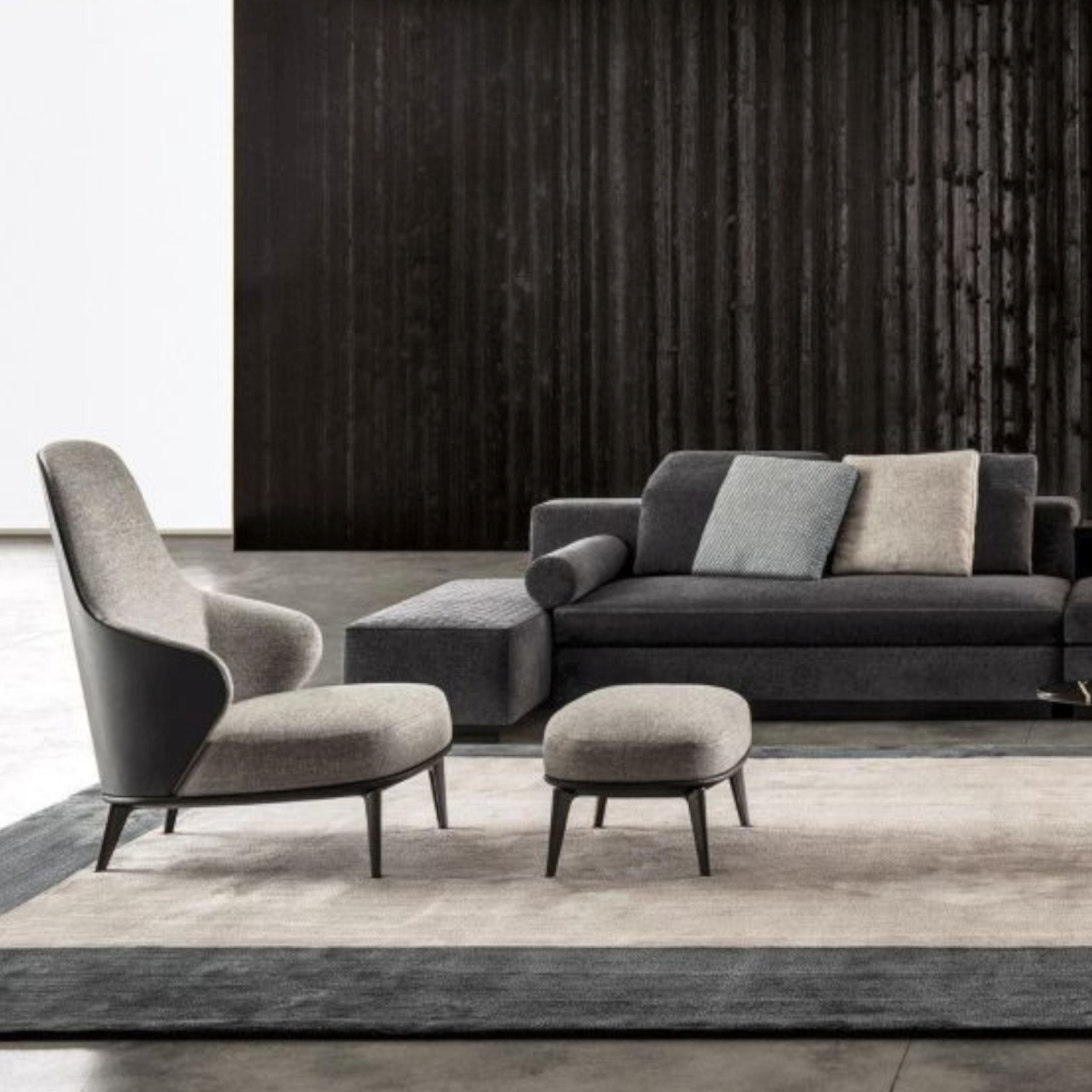 Teppich Dibbets Cambre von Minotti als Milieubild in beige