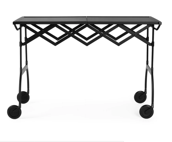 Klapptisch- und Ausziehtisch /Rollwagen Battista von Kartell in schwarz als Freisteller seitlich.
