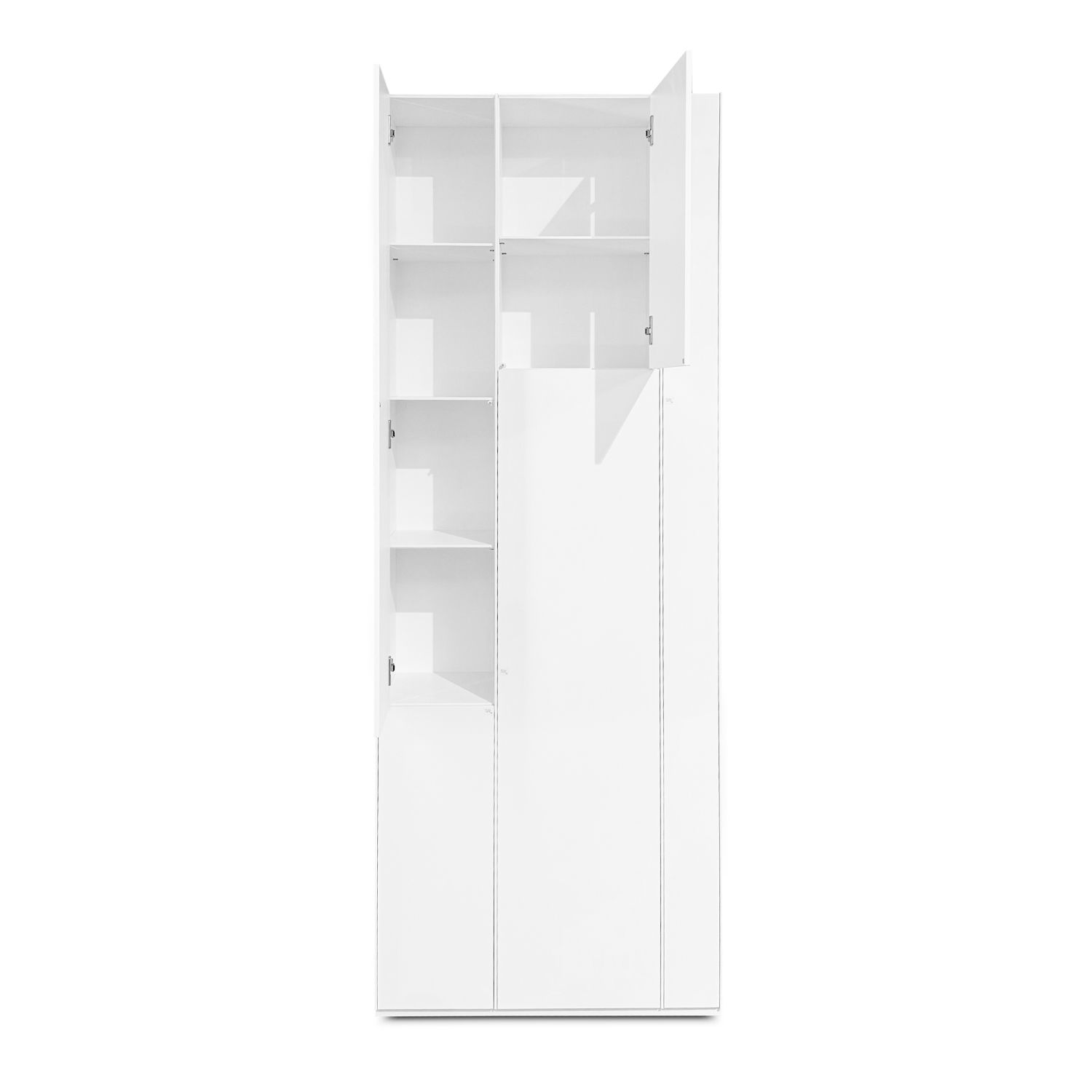 Drehtürenschrank Random Cabinet von MDF Italia in weiß als Freisteller, teils geöffnet.