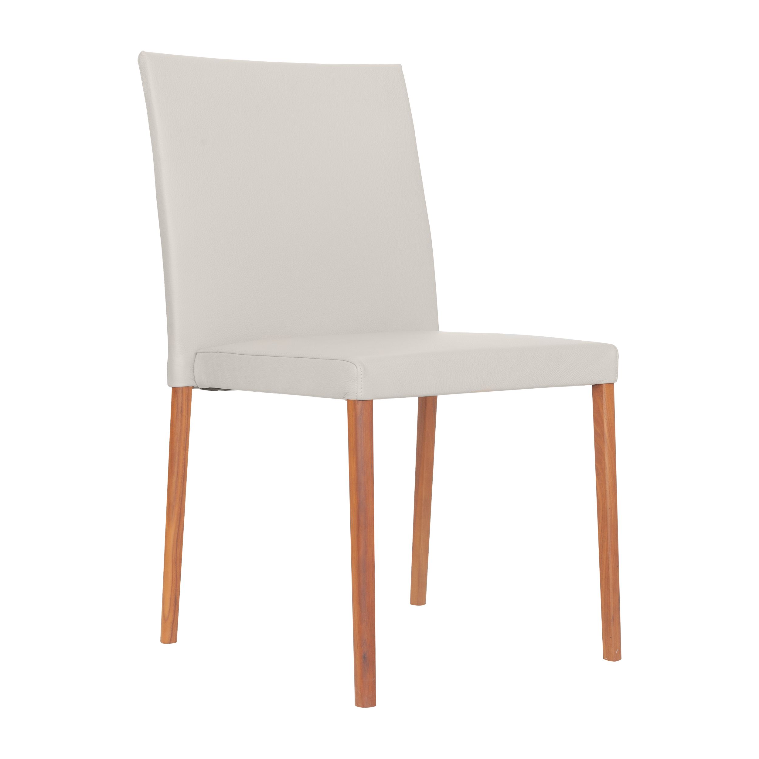 Eleganter Esszimmerstuhl mit cremebeigem Lederbezug und Holzbeinen, Modell Jason Lite von Walter Knoll, vor einem weißen Hintergrund.