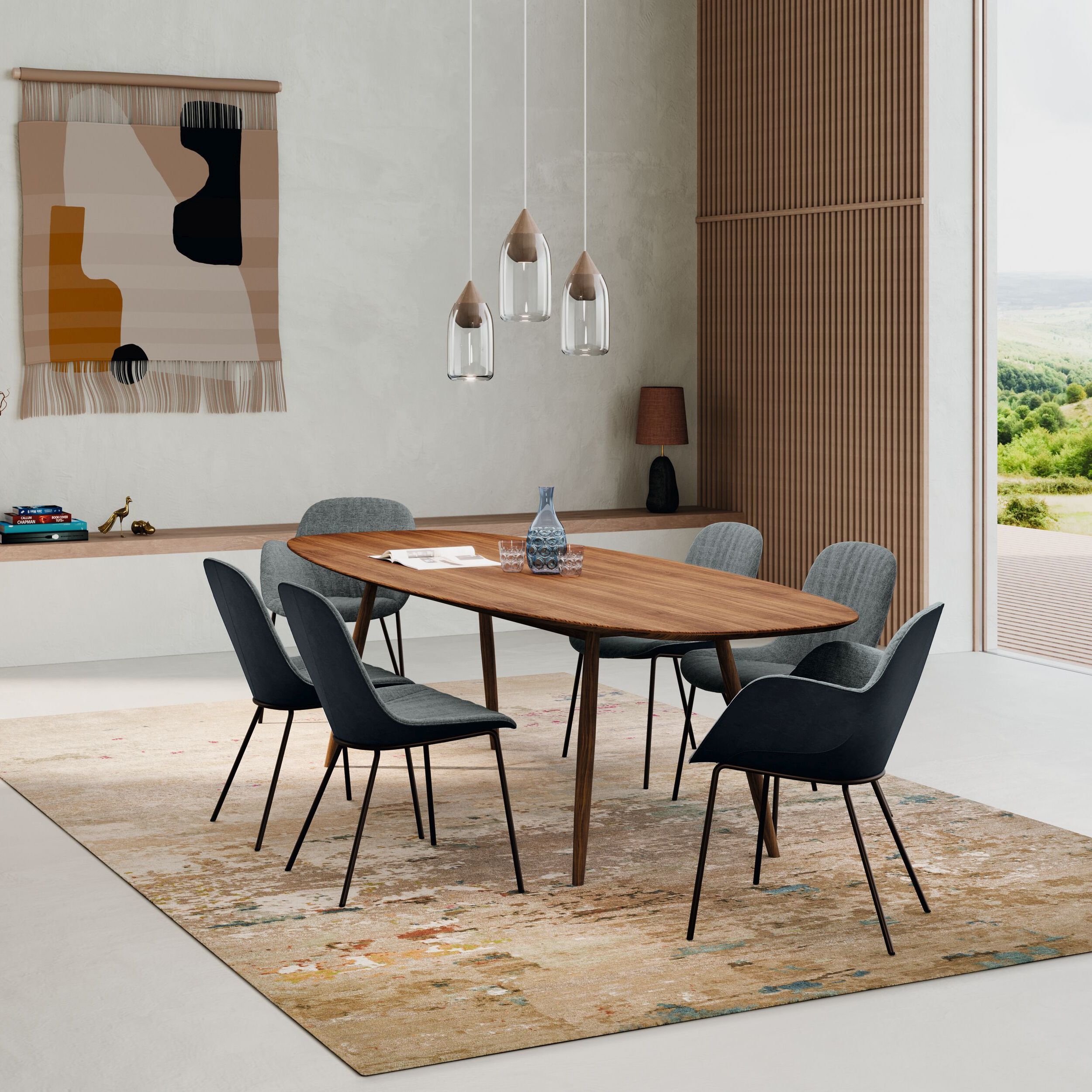 Schalenstuhl Sheru von Walter Knoll in grauem Stoff als Milieubild.