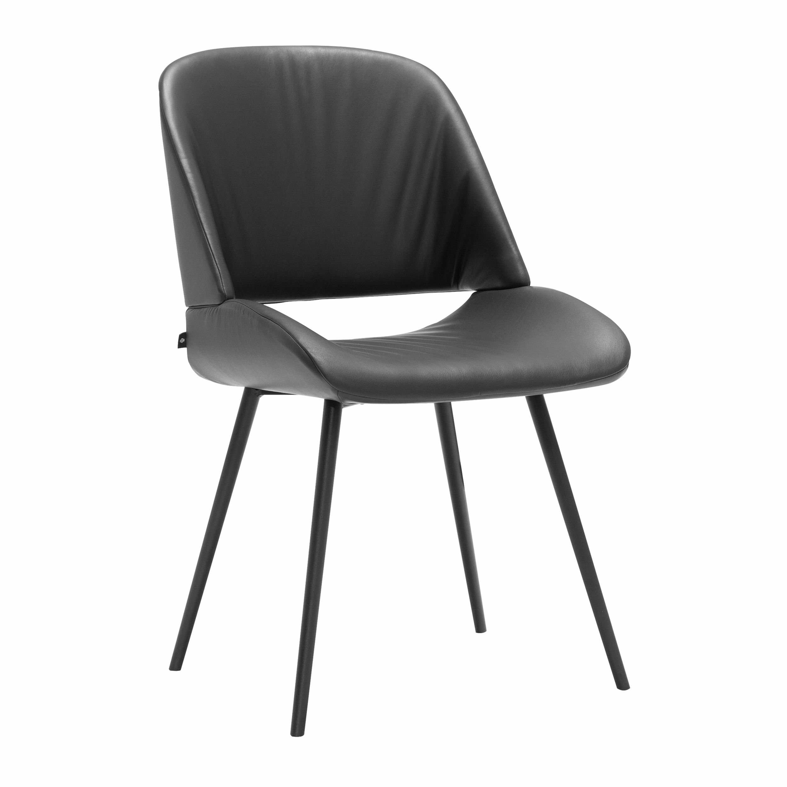 Esszimmerstuhl Capri von Willisau in grauem Leder als Freisteller von schräg vorne.