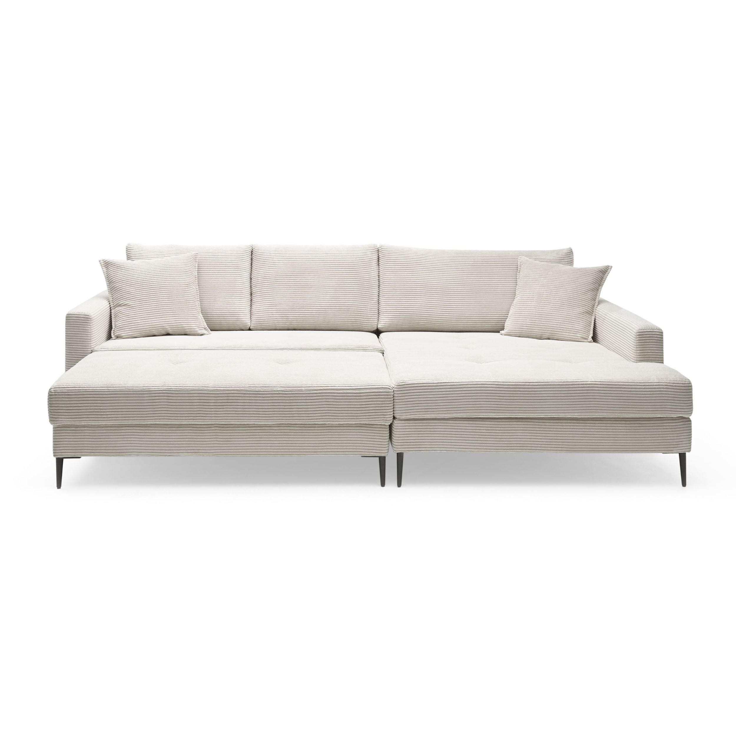 Hocker Hilary in beige mit Sofa als Freisteller