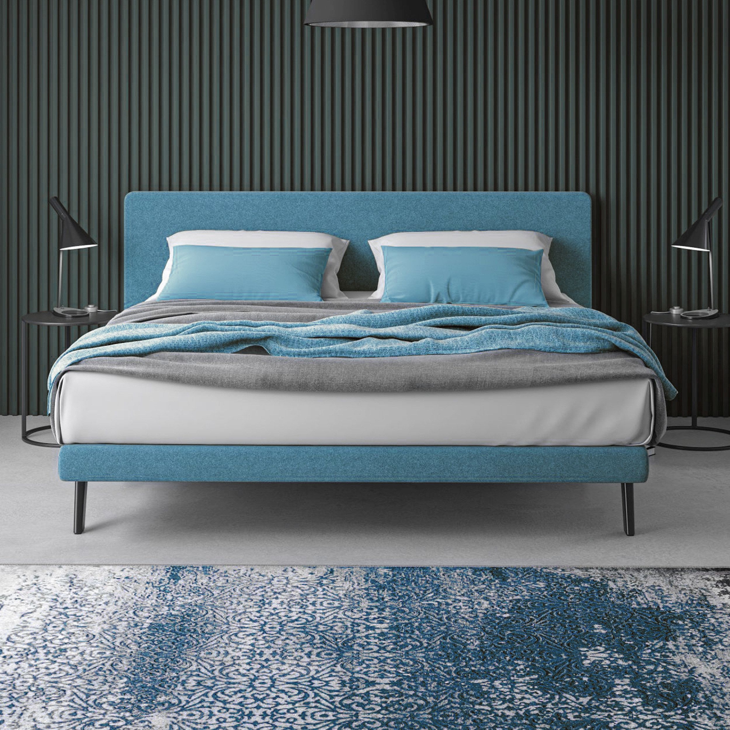 Boxspringbett Esprit von Superba in blau als Milieubild frontal