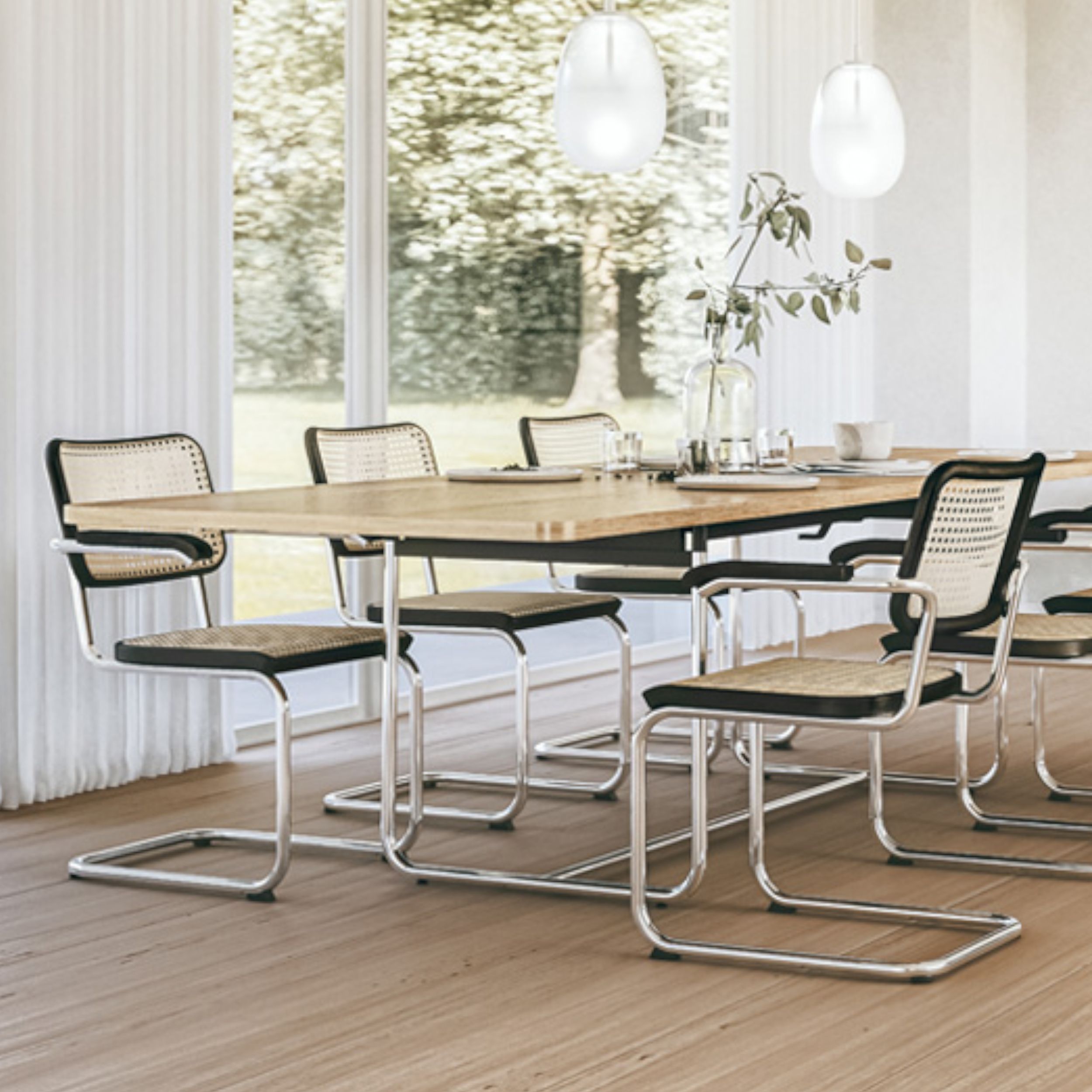 Freischwinger S 32 V von Thonet in schwarz als Milieubild.
