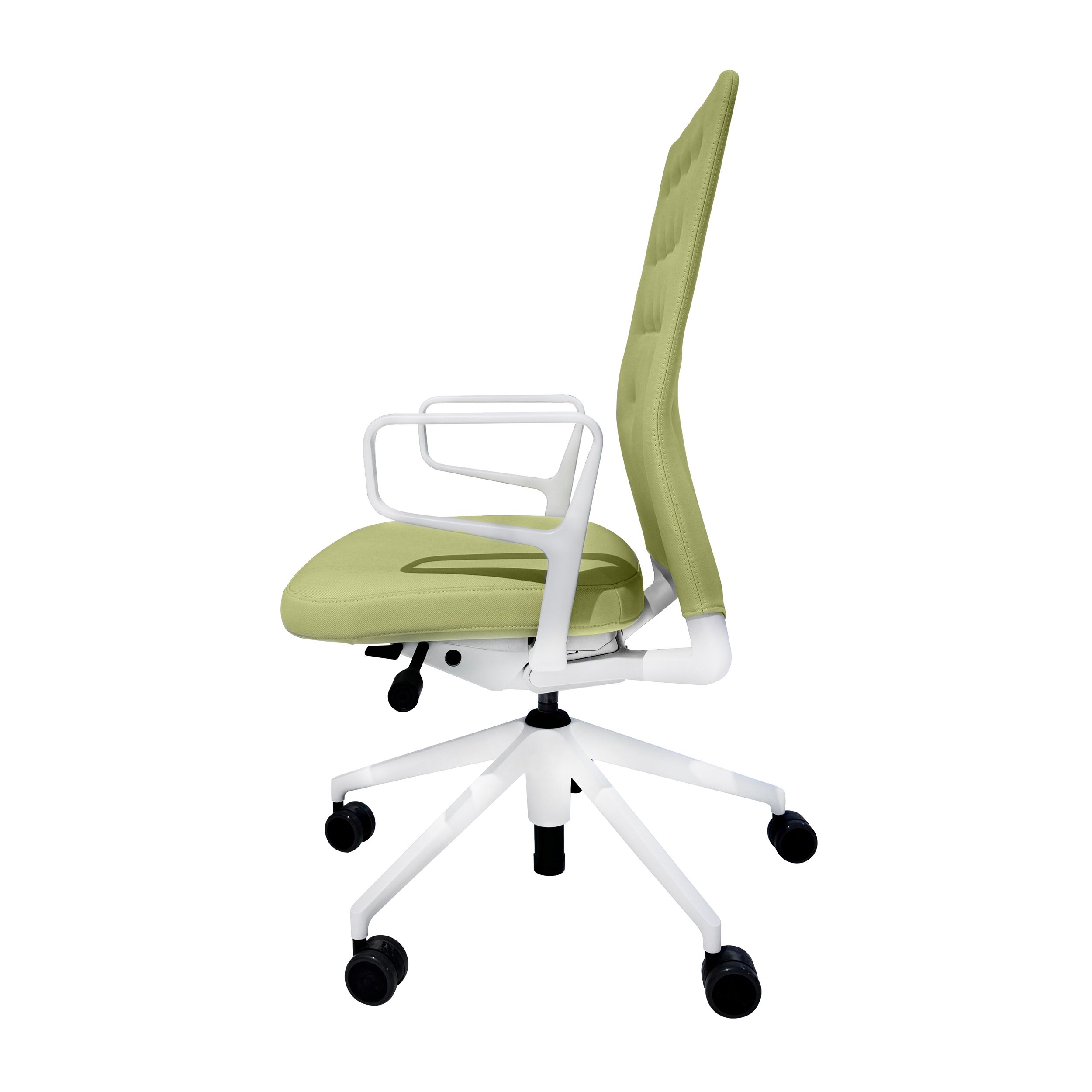 Bürostuhl ID Trim von Vitra in gelb als Freisteller in seitlicher Ansicht.