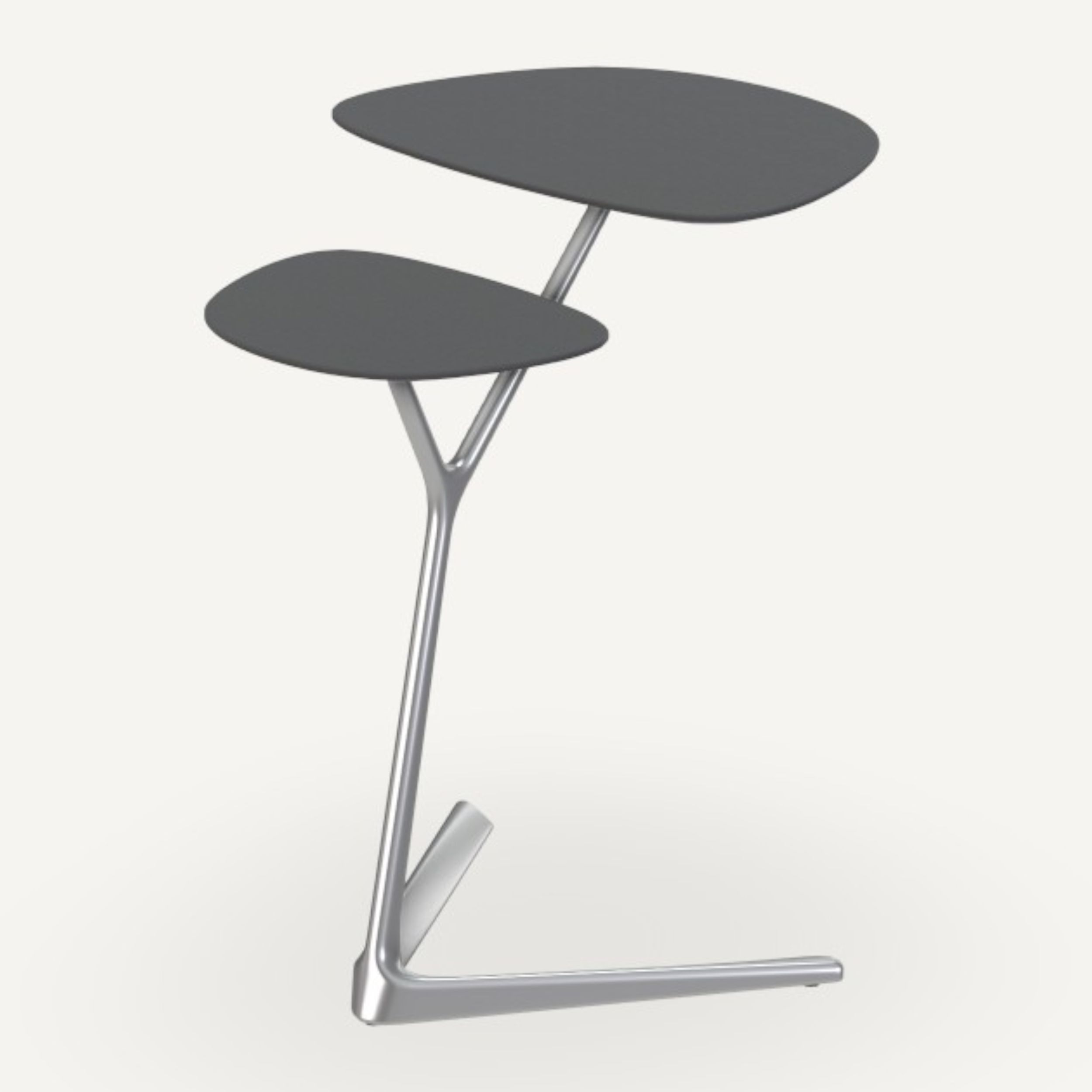 Beistelltisch Portello von Leolux mit grau lackierten Platten und Aluminium-Untergestell als Freisteller-Rendering.