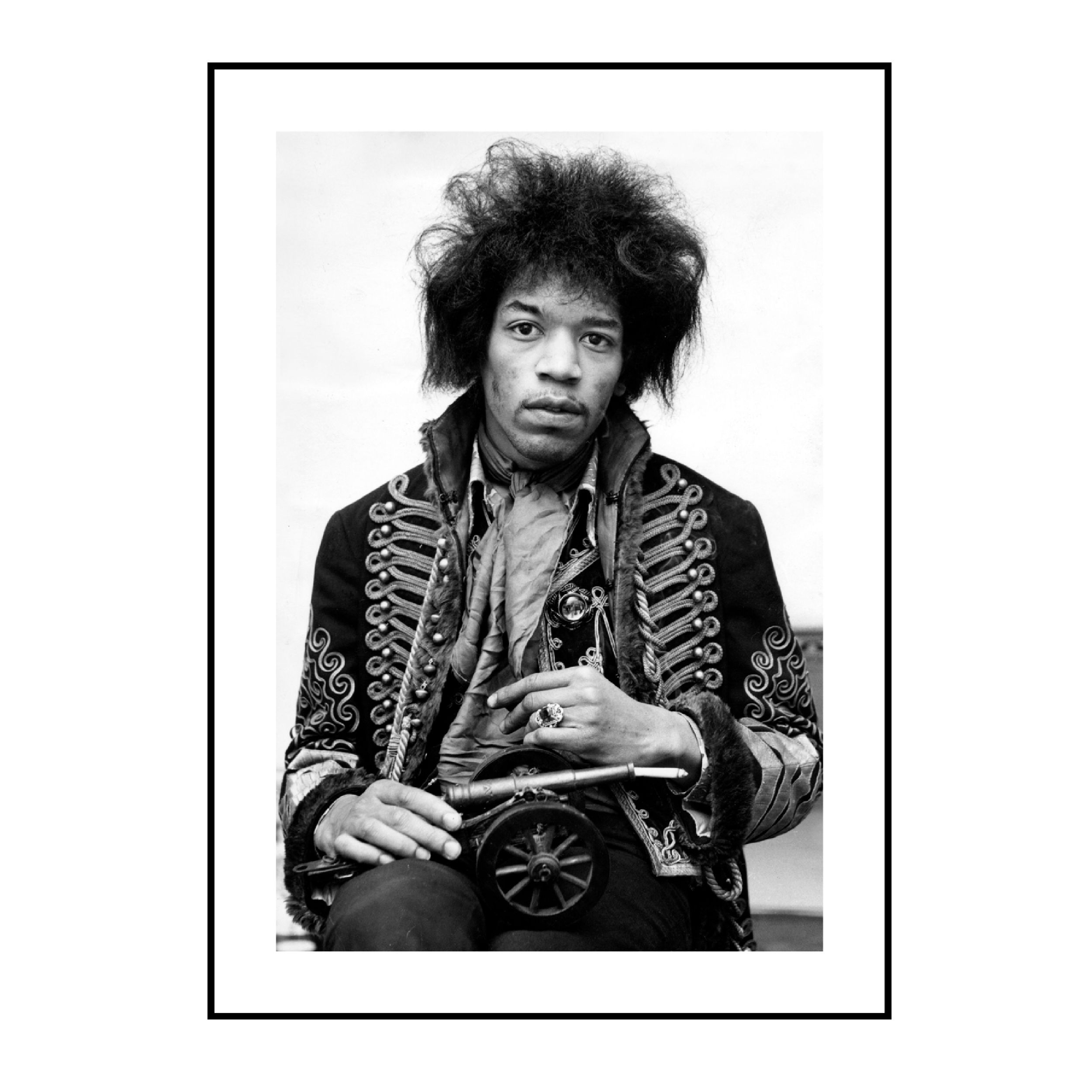 Gerahmtes Poster Jimi Hendrix von Malerifabrikken schwarz vor weissem Hintergrund