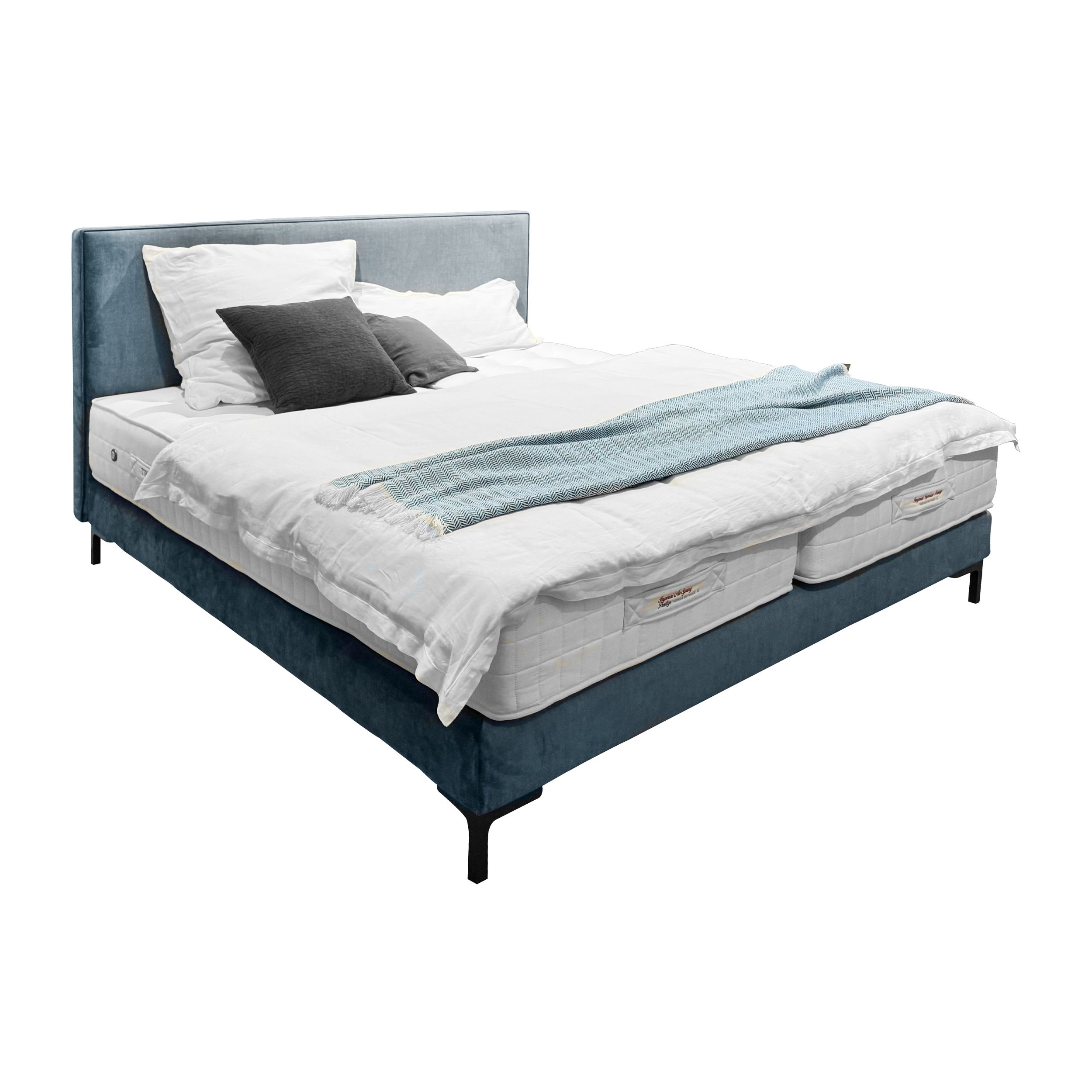 Boxspringbett Select von Treca in blau als Freisteller 01
